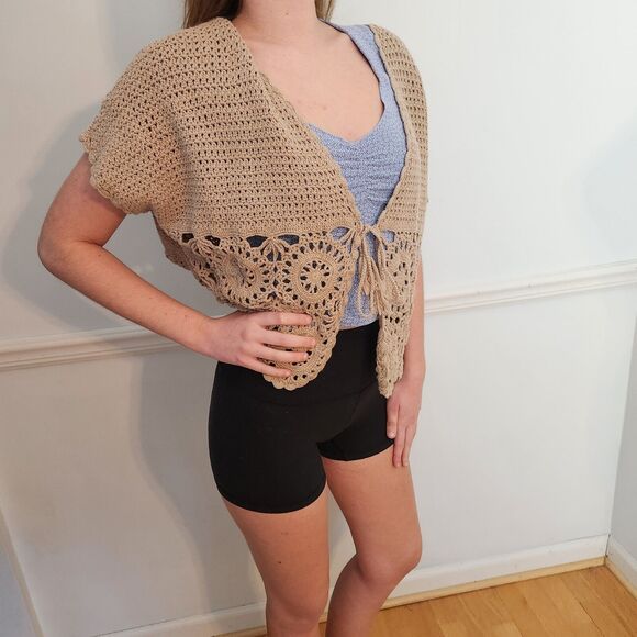 VTG Y2K Wet Seal Sweater Vest Sz Medium Womens Boho Crop Cardigan Hippie… - Picture 3 of 11